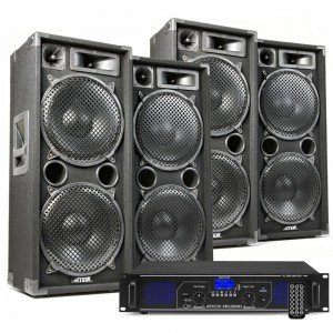 DJ speakerset met 4x MAX212 speakers en Bluetooth versterker 5600W