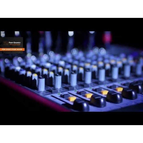 Power dynamics pdm-s1203 stage mixer 12-kanaals dsp/mp3- usb in/uit