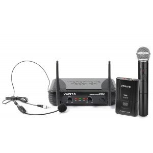 Vonyx STWM712C Draadloze VHF microfoon 2-kanaals met bodypack en