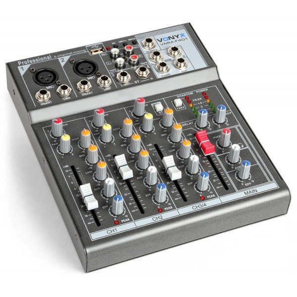 Vonyx vmm-f401 4 kanaals muziek mixer met effect en usb speler