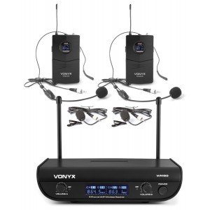Vonyx WM82 draadloze microfoonset met twee UHF bodypacks en headsets