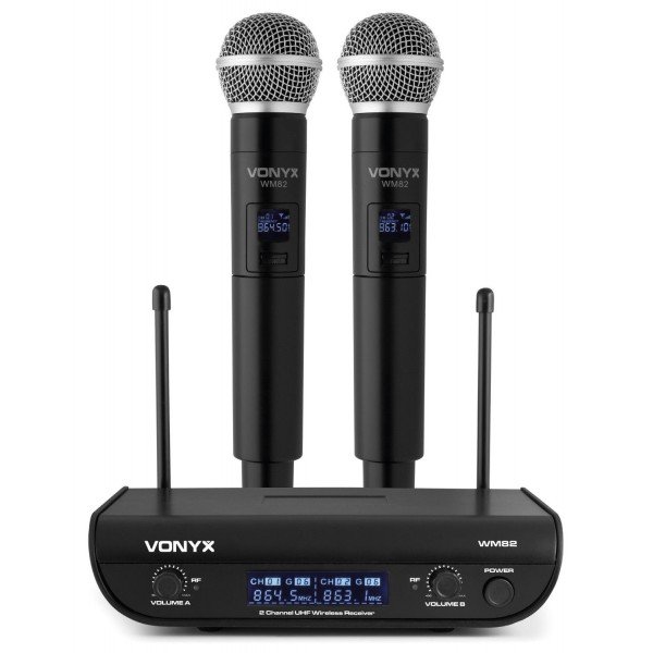 Vonyx wm82 draadloze microfoonset met twee uhf handmicrofoons