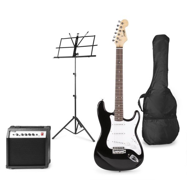 Max gigkit elektrische gitaar set met o. A. Muziekstandaard - zwart