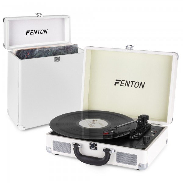 Fenton rp115d platenspeler met bluetooth en bijpassende koffer - wit