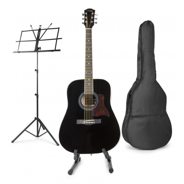 Max solojam western akoestische gitaar met muziek- en gitaarstandaard