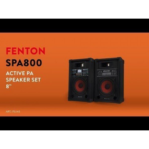 Fenton spa800 karaoke luidspreker actieve pa set 8" 600w met usb mp3