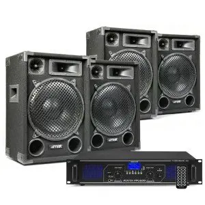 DJ speakerset met 4x MAX12 speakers en Bluetooth versterker 2800W