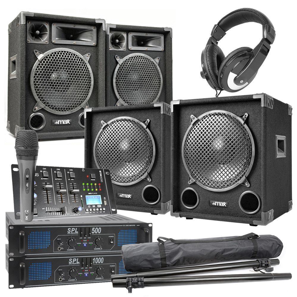 MAX-1012 Complete 1500W 2.2 DJ set met o.a. Bluetooth mixer