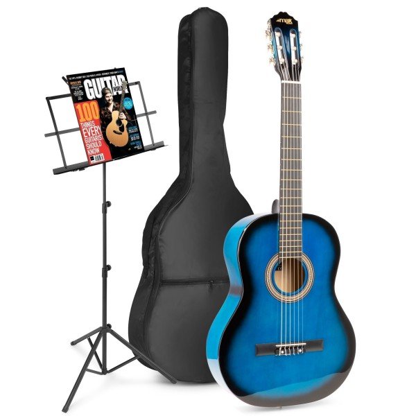 Max soloart klassieke akoestische gitaar met muziekstandaard - blauw