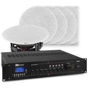 Complete 100V geluidsinstallatie met 8 inbouw speakers en PRM360