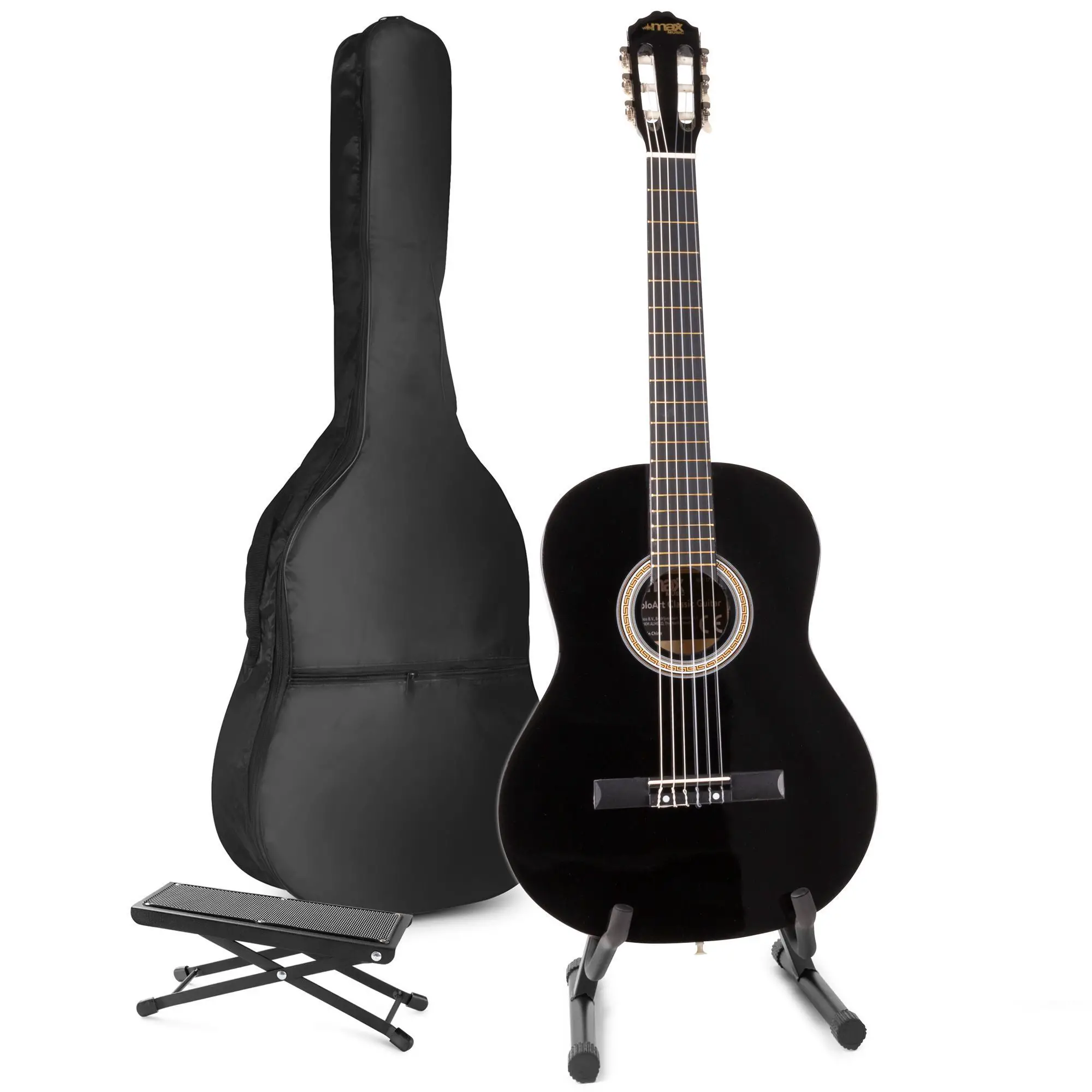 MAX SoloArt klassieke akoestische gitaar met gitaarstandaard en