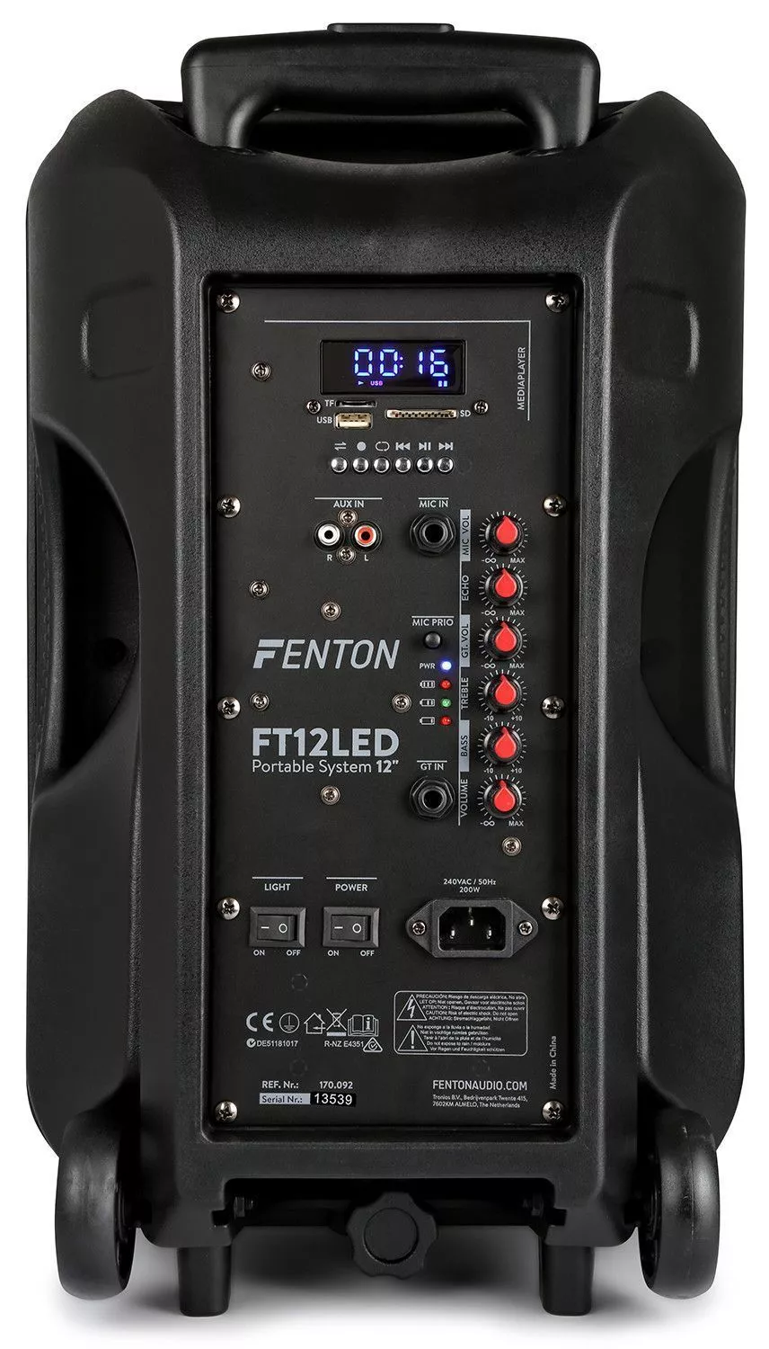 Retourdeal fenton ft12led karaoke speaker 700w 12 met led 8