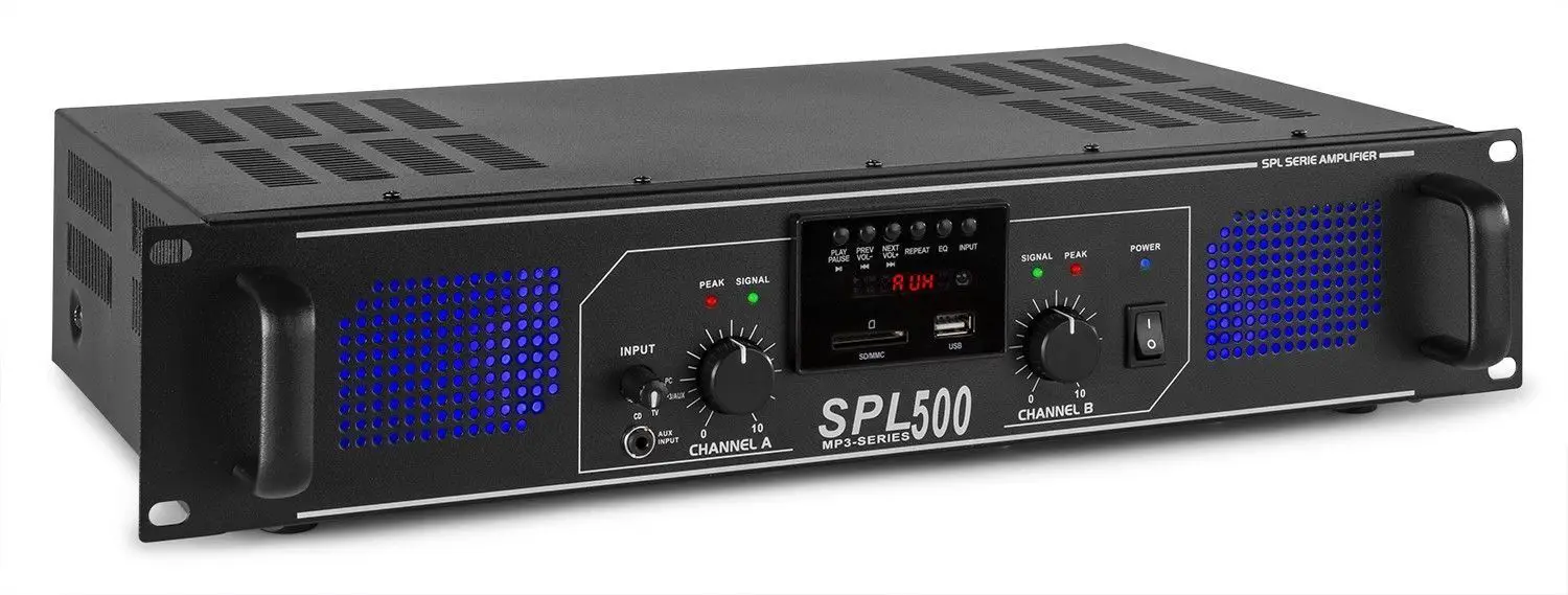 Retourdeal - SkyTec 2 x 250W DJ PA versterker SPL500MP3 met USB MP3