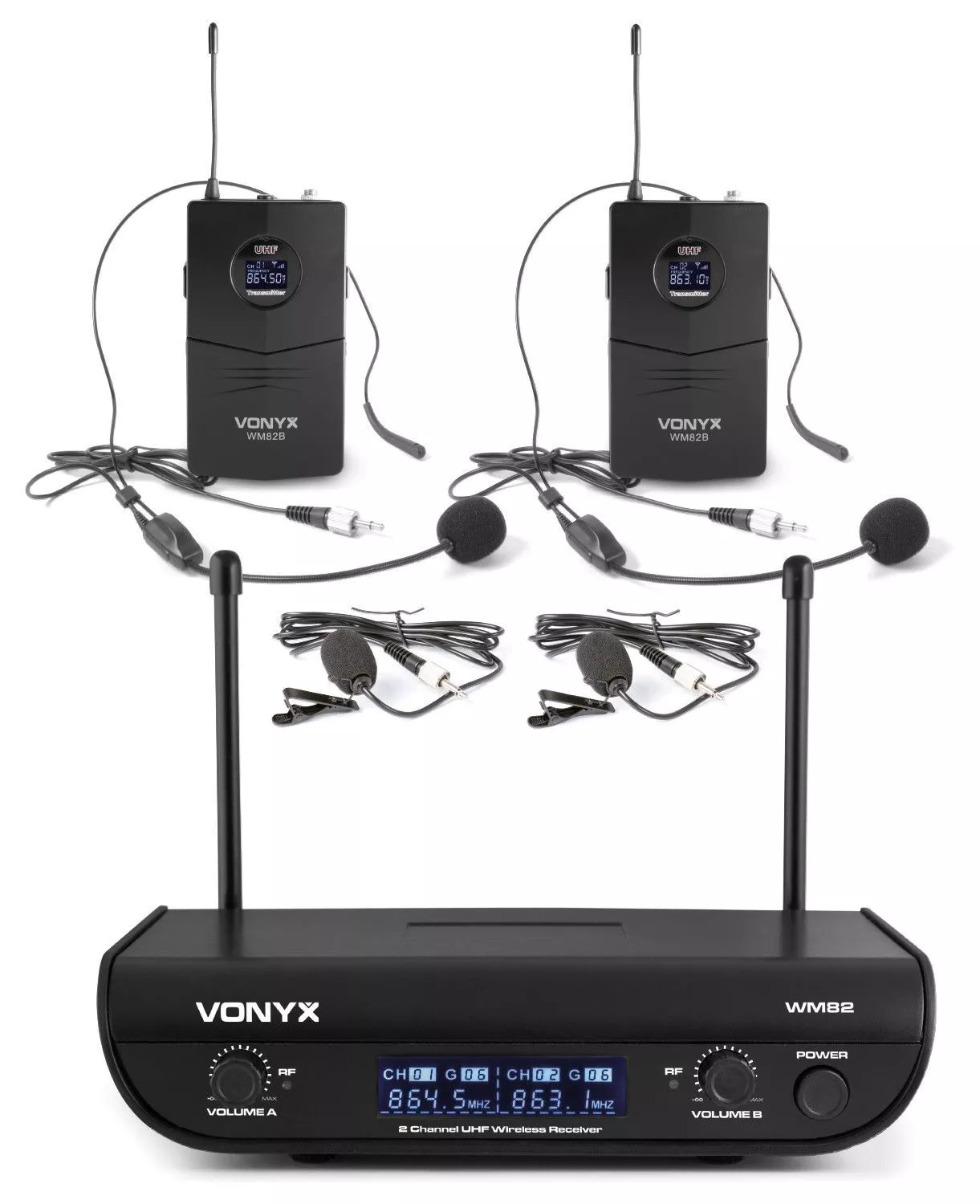 Retourdeal - Vonyx WM82 draadloze microfoonset met twee UHF bodypacks