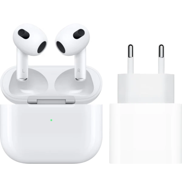 Met deze bundel laad je jouw airpods 3 op via netstroom. Dankzij de h1 chip verbind je de oordopjes automatisch met jouw apple apparaten en activeer je siri met je stem. Met spatial audio geniet je van ruimtelijk geluid bij films