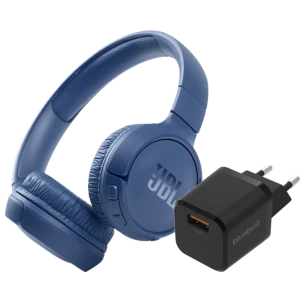 Jbl tune 510bt blauw + bluebuilt quick charge oplader met usb a poort 18w zwart